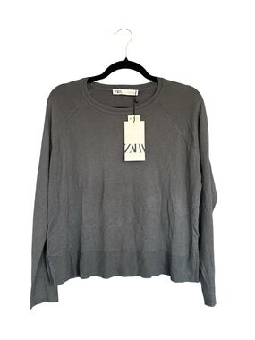 ZARA Lightweight Knit Sweater Gray Crewneck Pullover Size S NWT Minimalist Clean